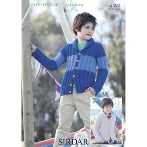 Sirdar 2450 Jackets uses #4 worsted weight yarn. Sizes 2 to 13 years. 